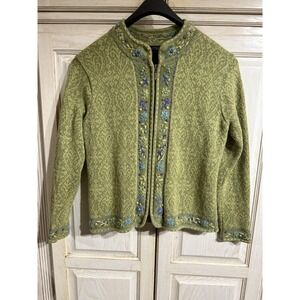 Vintage Nomadic Traders Sweater Jacket Sm Green Blue Floral Zip Up Boho‎